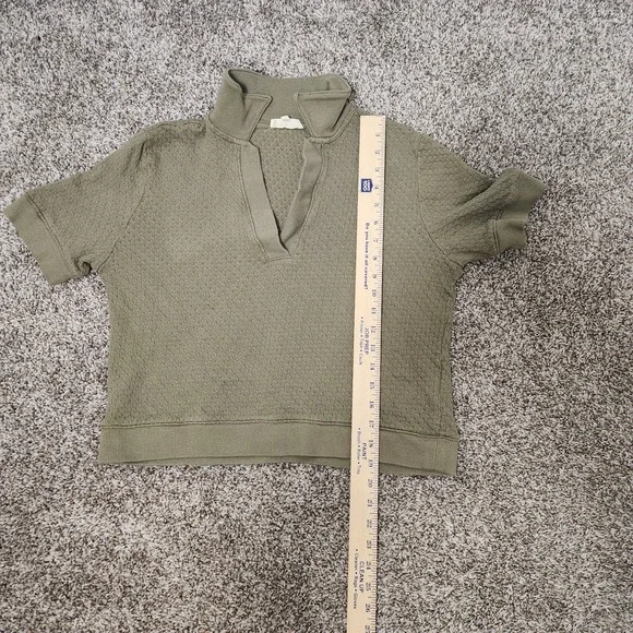 Madewell Short Sleeve Polo‎ Top Women's Medium Olive Green Textured Knit - Picture 8 of 9